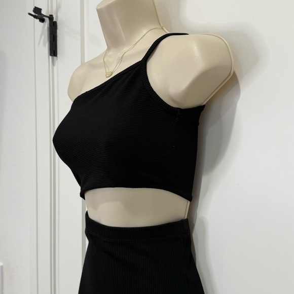 Amable By Mable Midi Dress Cutout One Shoulder Ribbed Black Small Cocktail Party - Picture 4 of 8